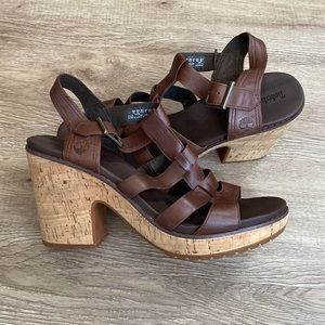 Timberland Roslyn T-strap Anti-Fatigue Cork Platform Leather Sandals . Size 10